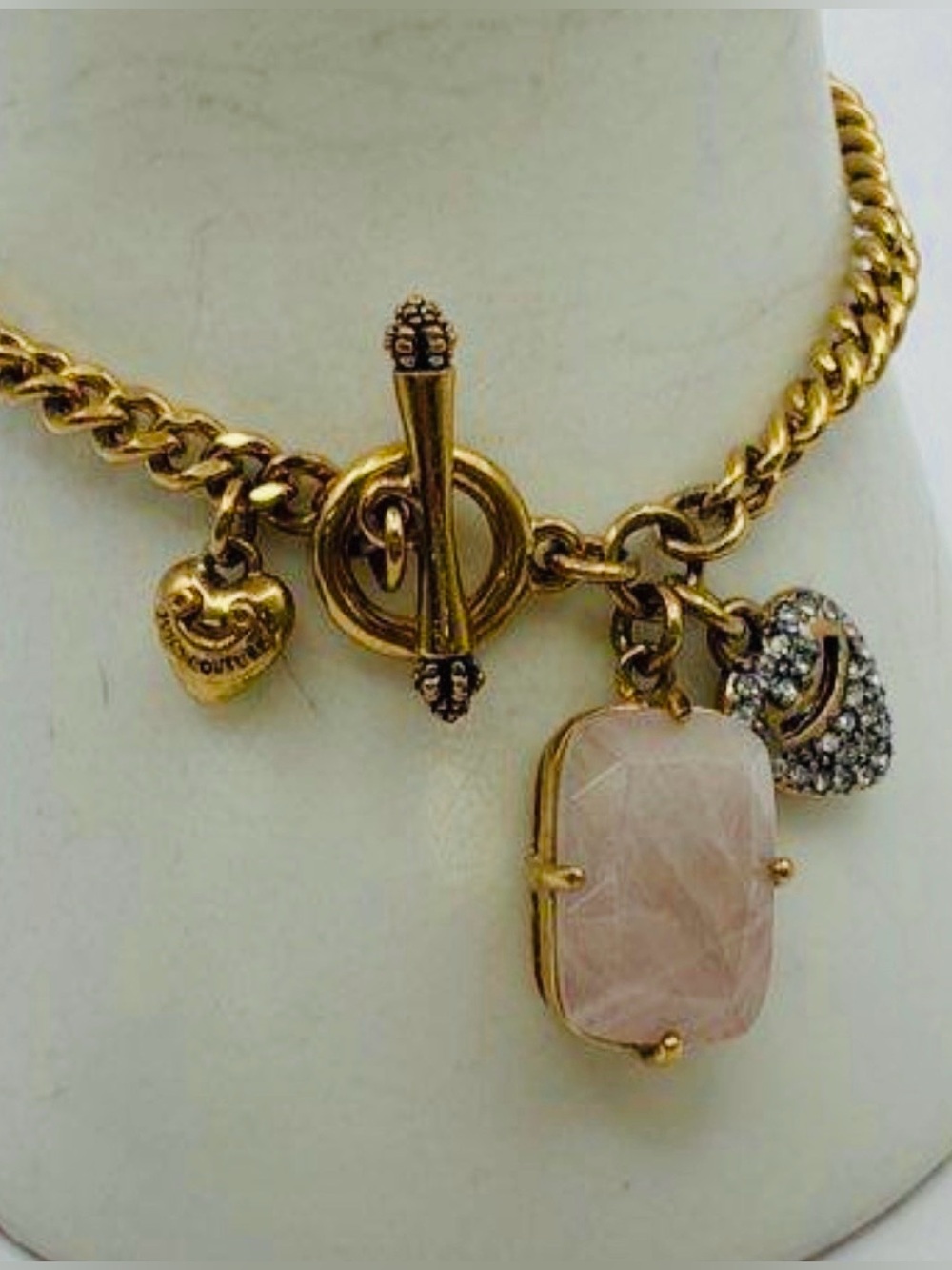 Juicy Couture Y2K Rare Vintage 2000’s” Rose Quartz Rhinestone Hearts Bracelet